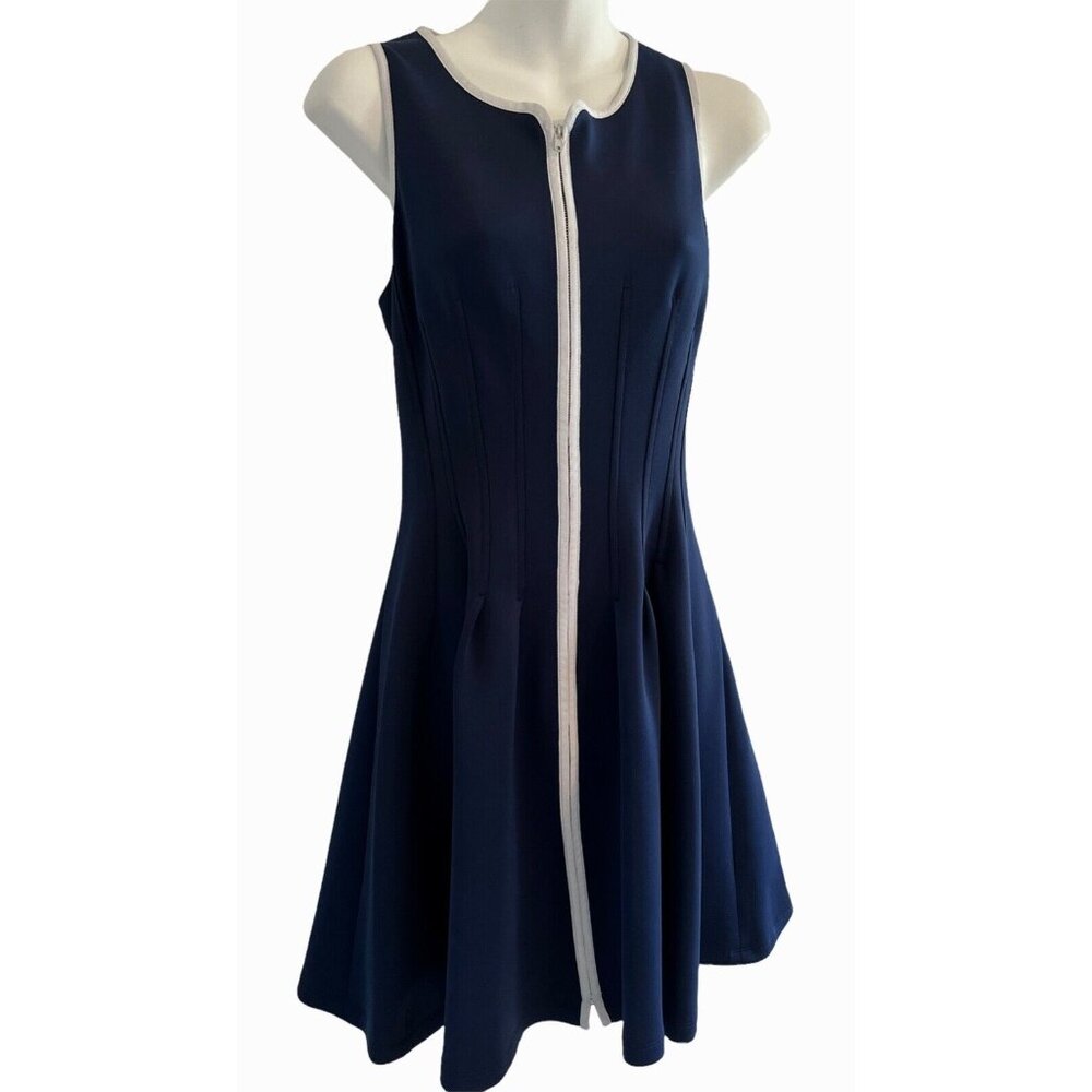 Betsey Johnson Women's Dress Navy Blue Knit Swing Bottom Seamed Waist Career 2